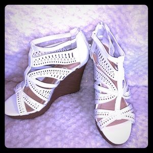 Jasmine white wedge sandal heels